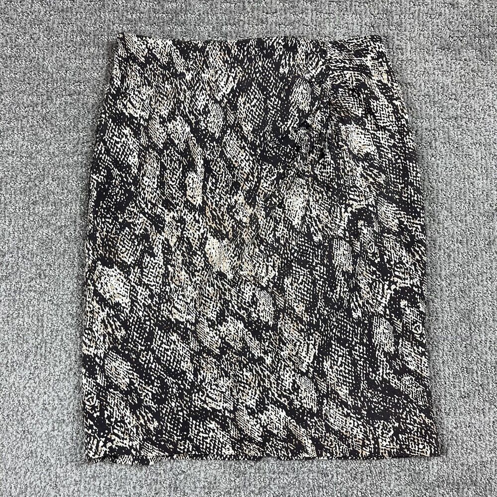 Classiques Entier Skirt Womens 6 Black Beige Silk Cupro Snake Print Pencil